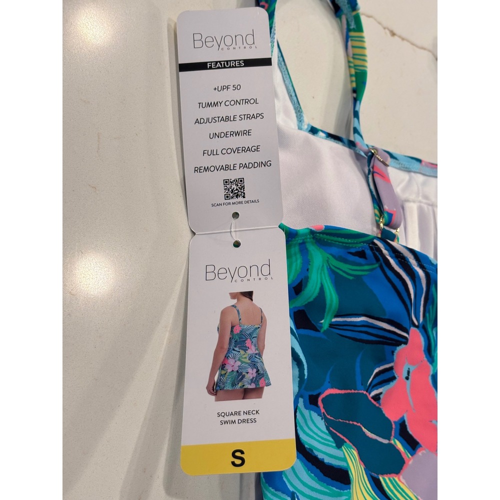 Beyond Control Size‎ Small Square Neck Swim Dress Womens Blue Tropical Floral - Picture 6 of 7